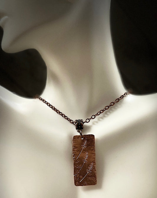 Stamped Copper Wheat  Necklace