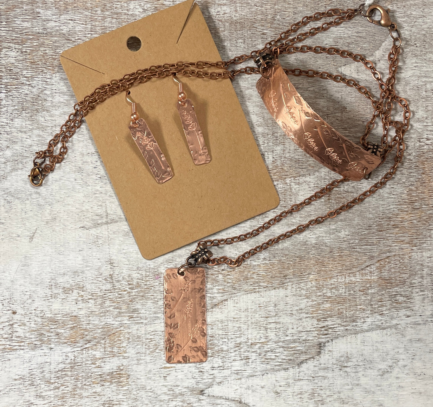 Stamped Copper Wheat  Necklace