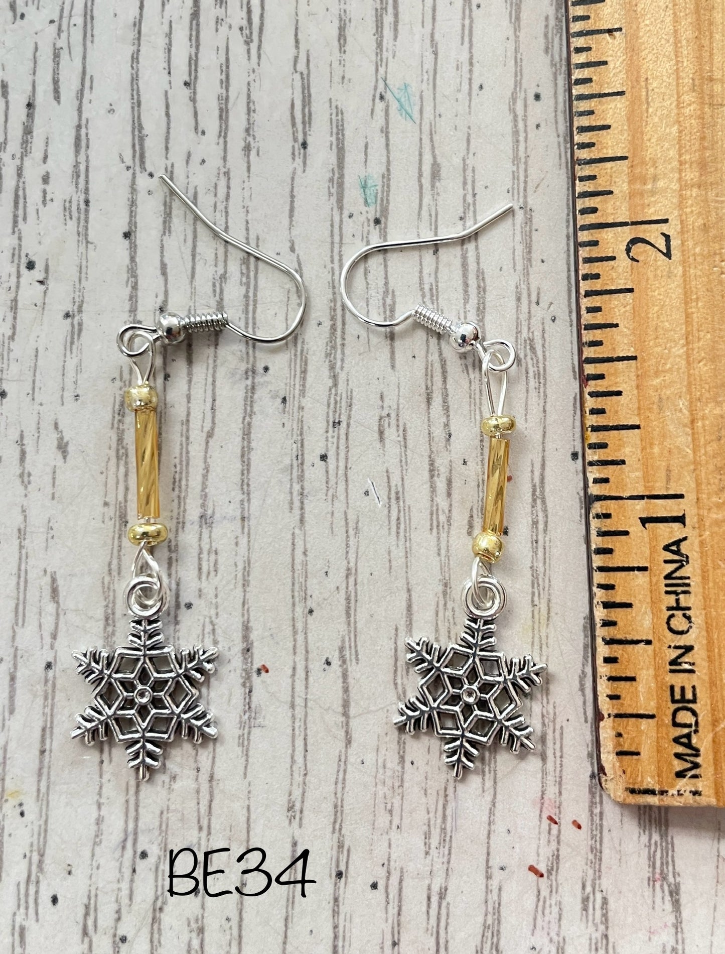 Snowflake Earrings with gold accent beads