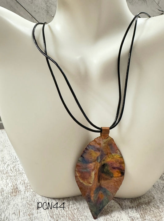 Flame painted Copper Leaf Pendant