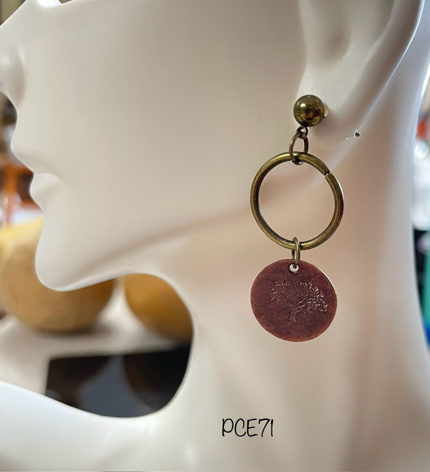 Copper & Brass Stamped Tree of Life Earrings