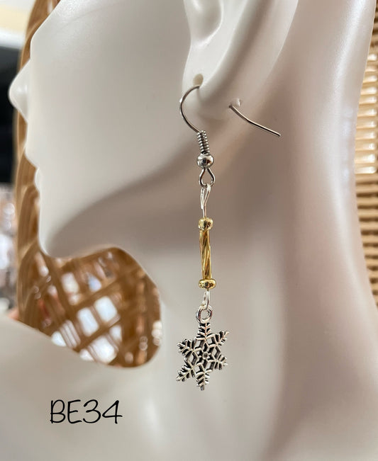 Snowflake Earrings with gold accent beads