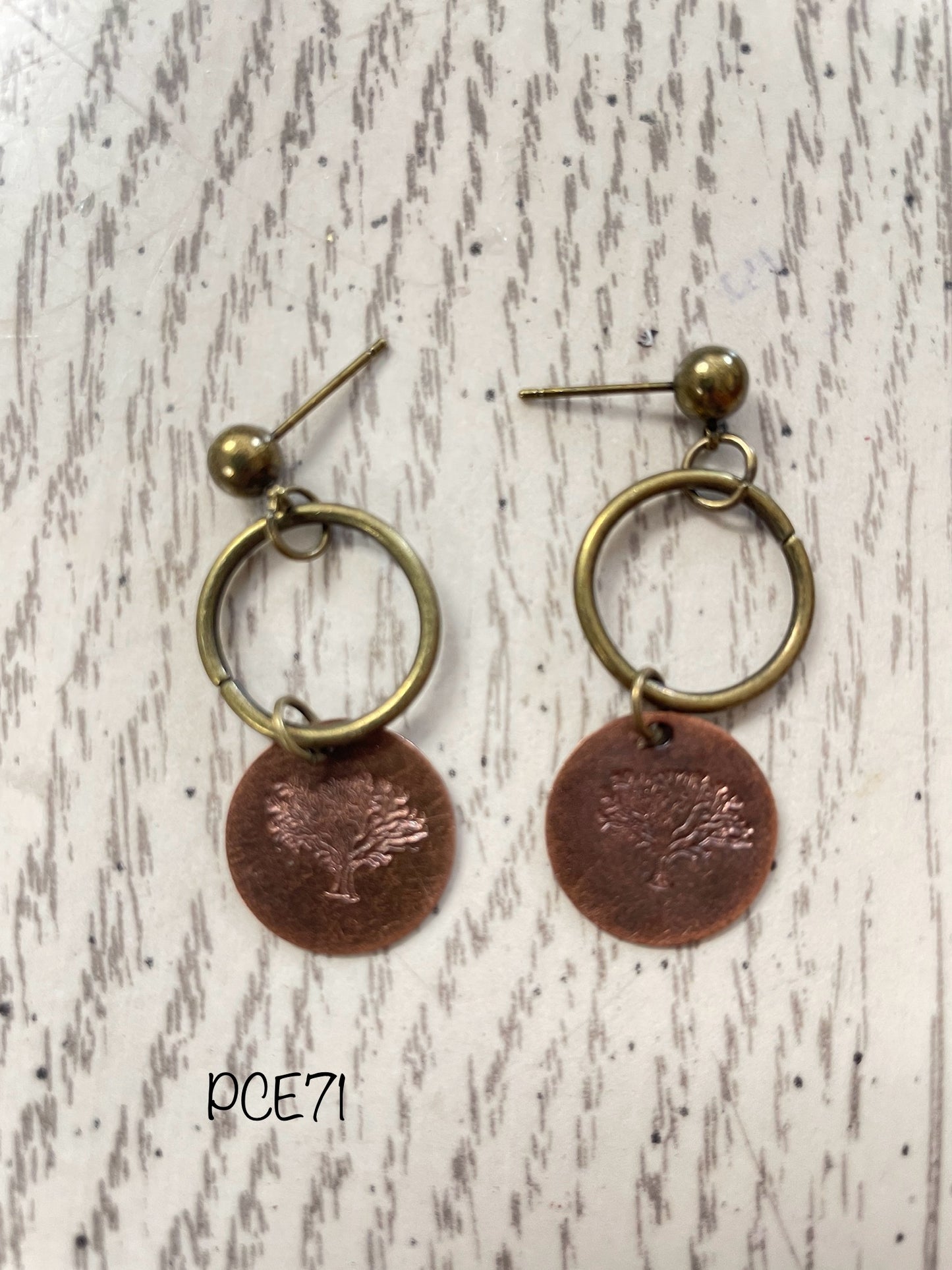 Copper & Brass Stamped Tree of Life Earrings