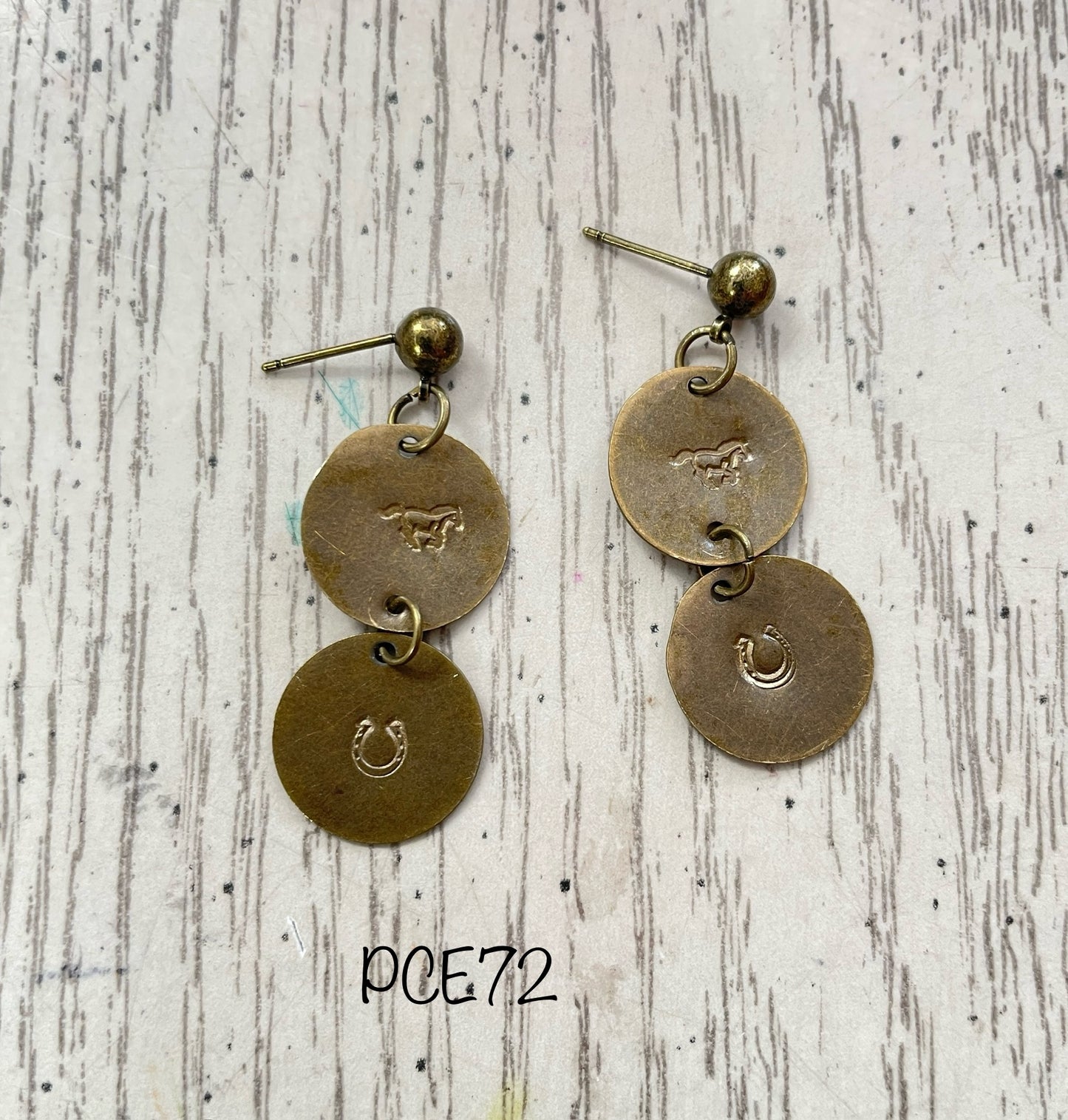 Brass Stamped Horse & Horseshoe Earrings