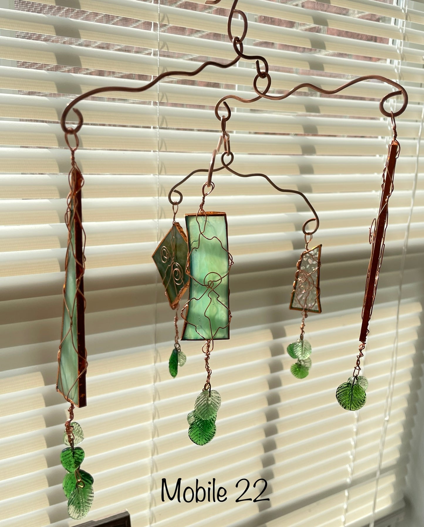 Green Stained Glass Mobile w/leaf charms Mobile22