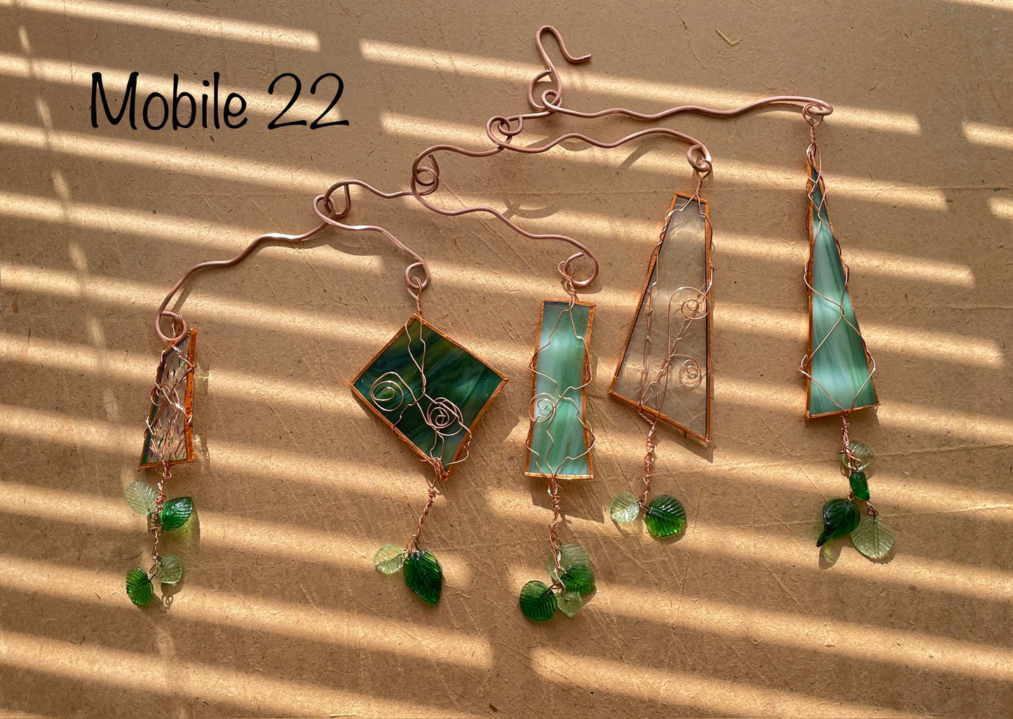 Green Stained Glass Mobile w/leaf charms Mobile22
