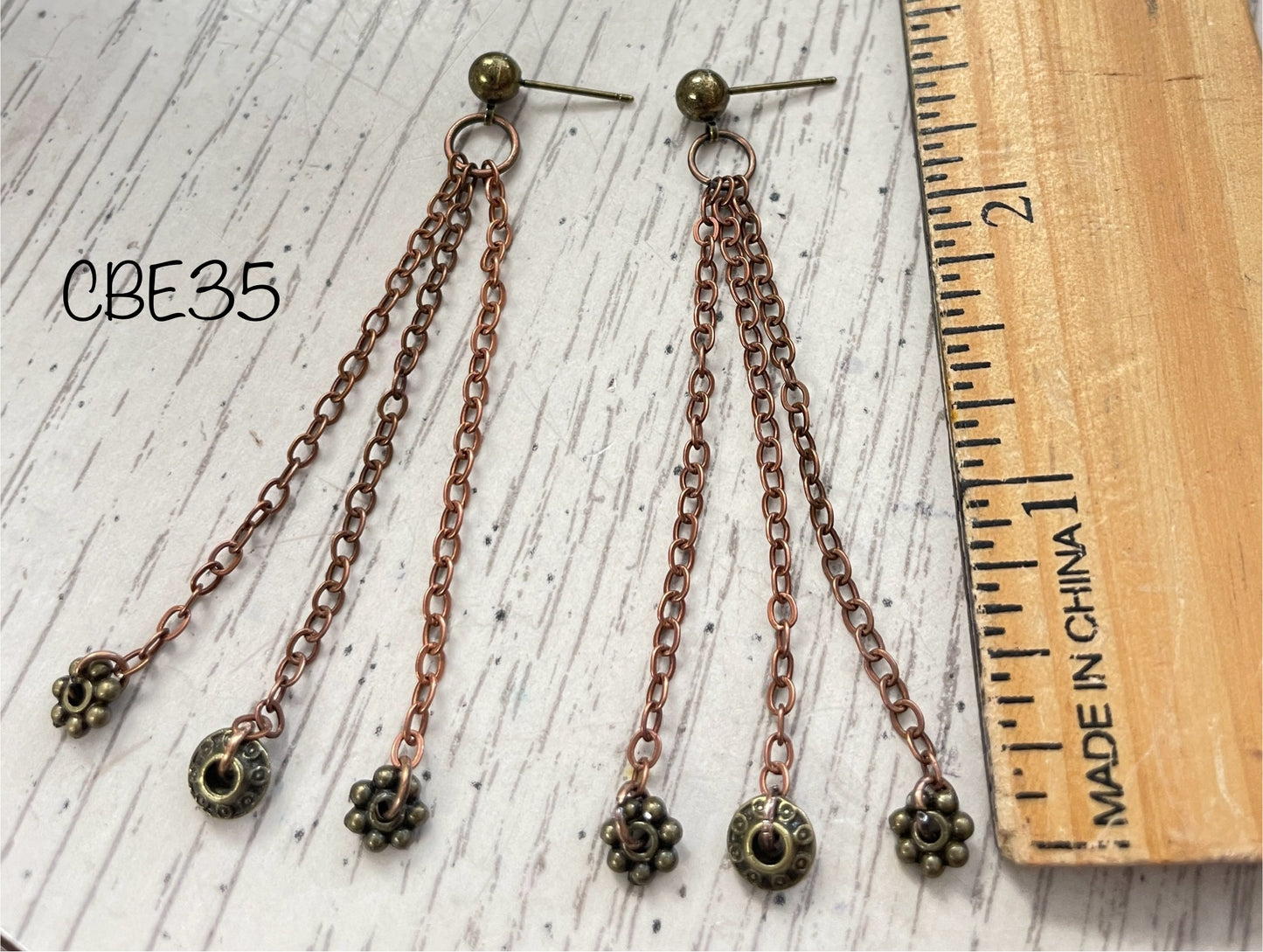 Copper Chain & Bead Post Earrings