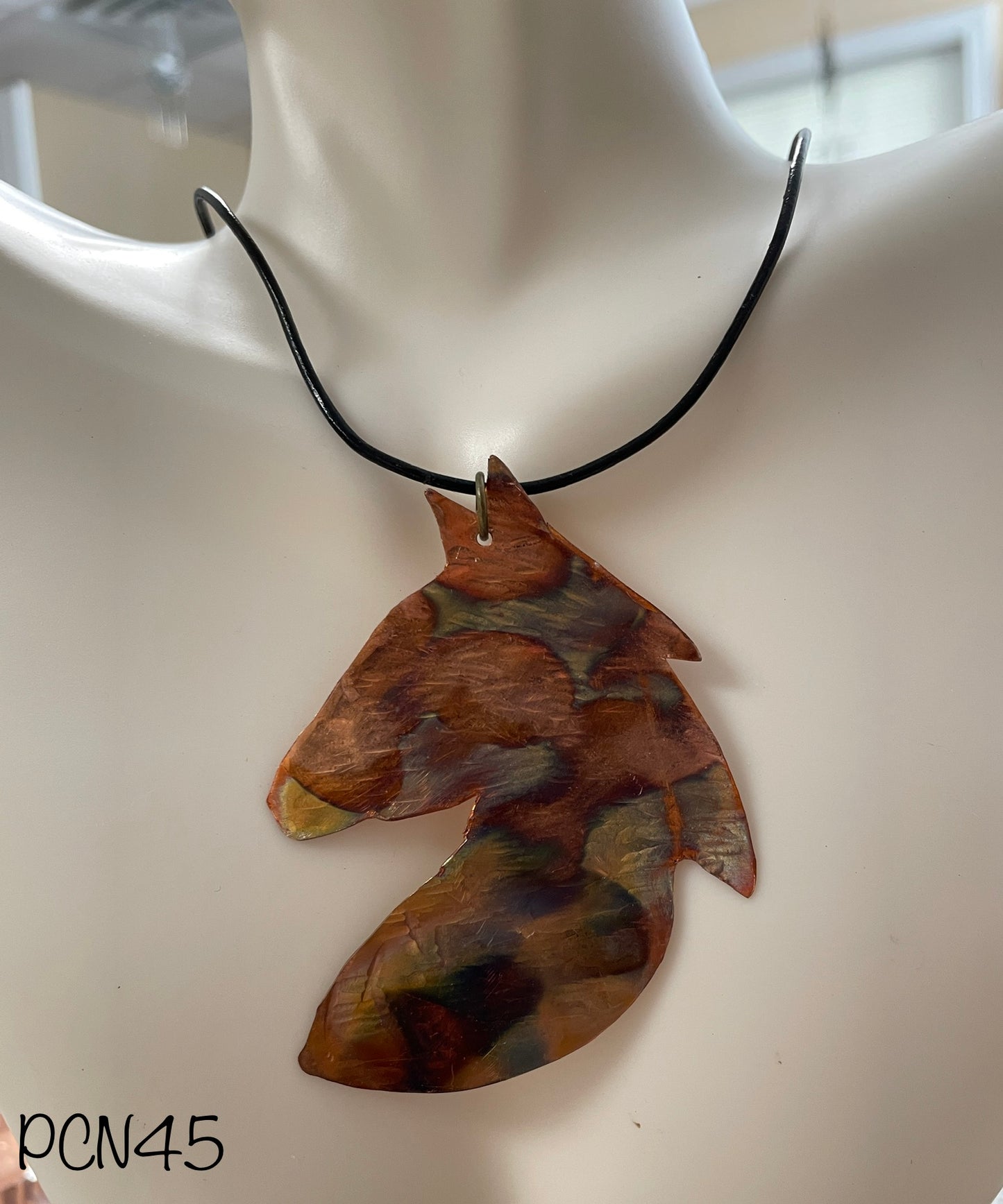 Torch Flame Painted Copper HorseHead Pendant