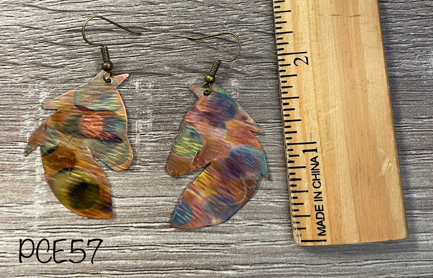 Torch Flame Painted Copper Horse Head Earrings