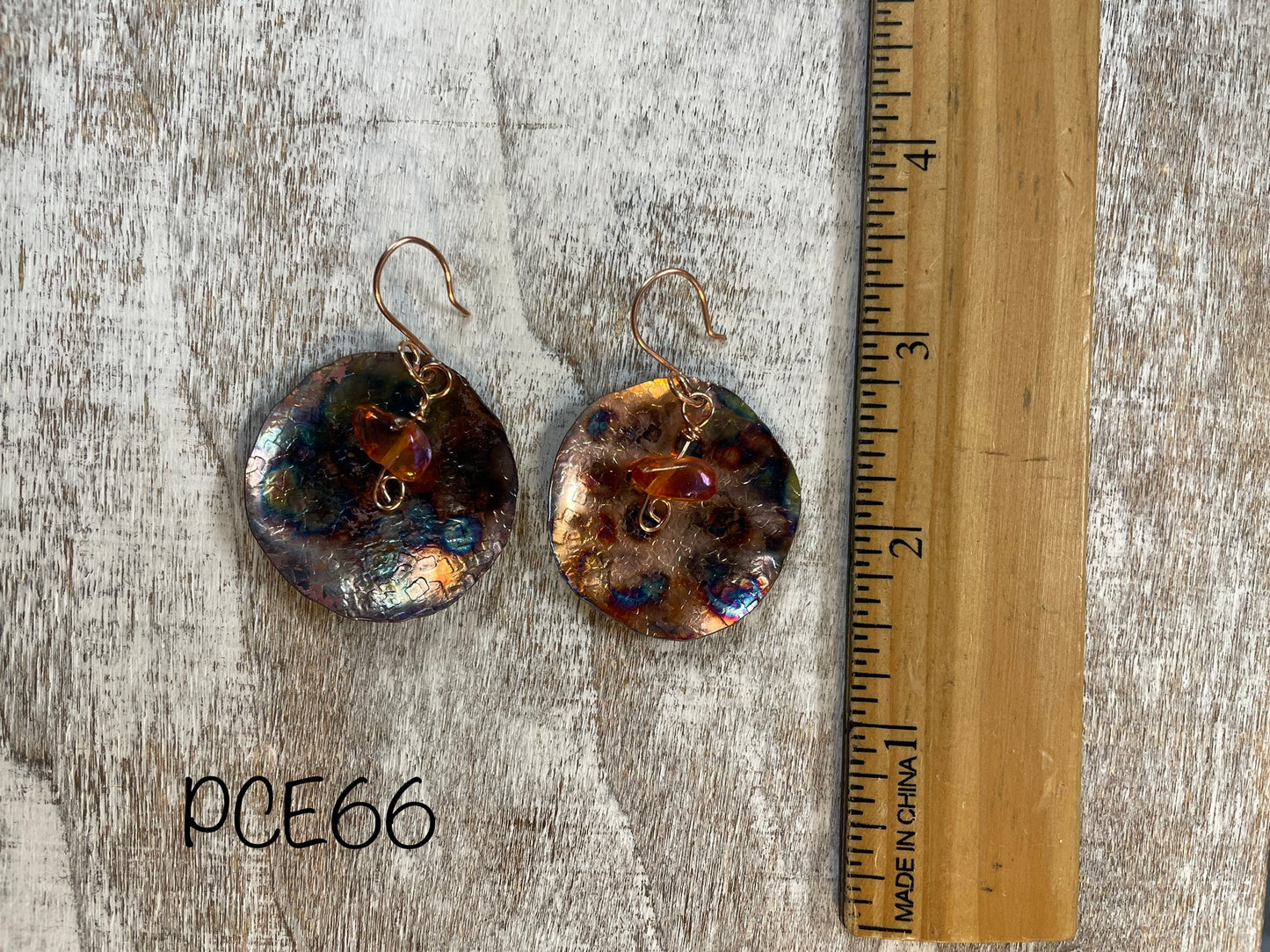 Pounded Flame Painted Copper Earrings