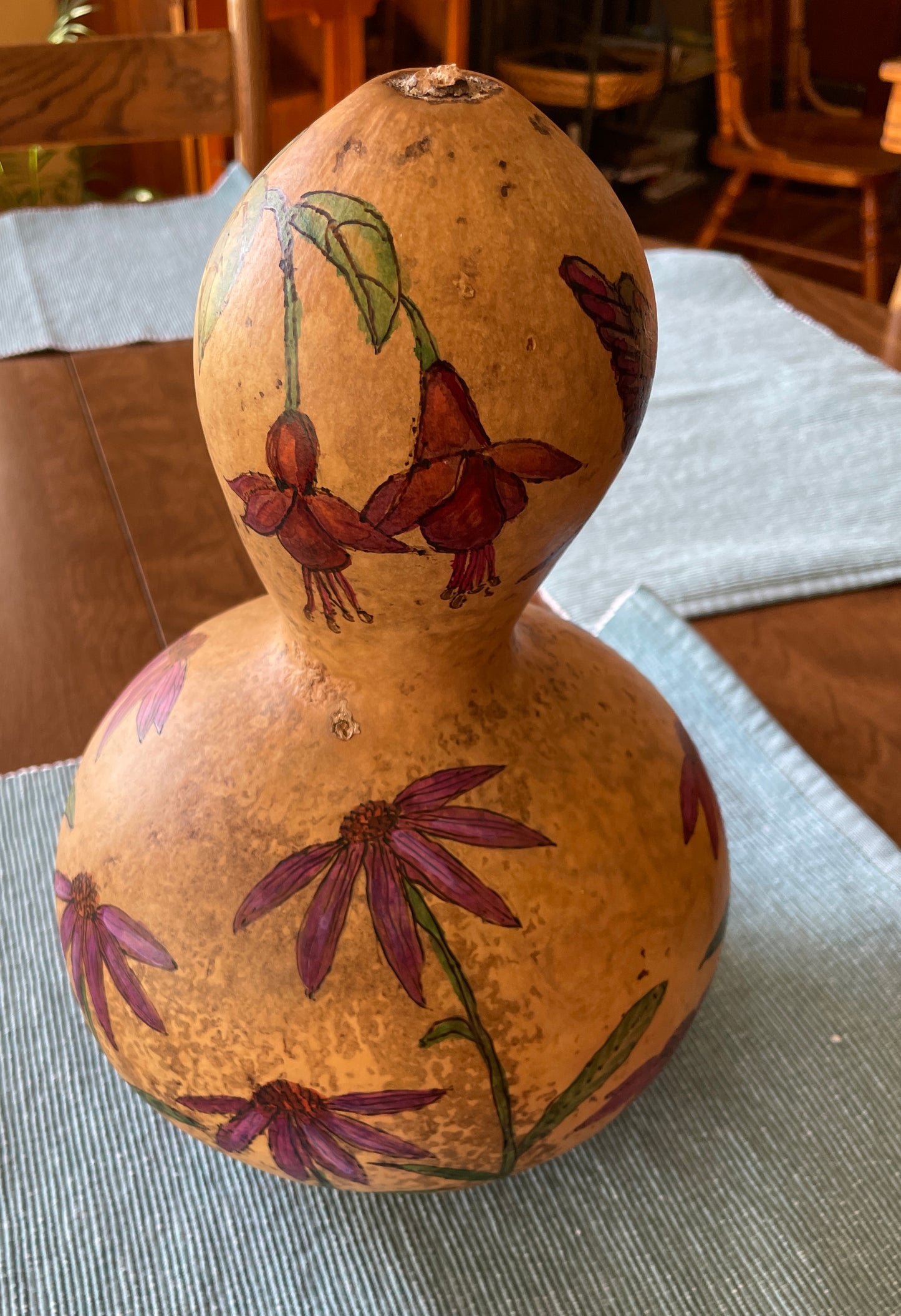 Hummingbird & Flowers Gourd