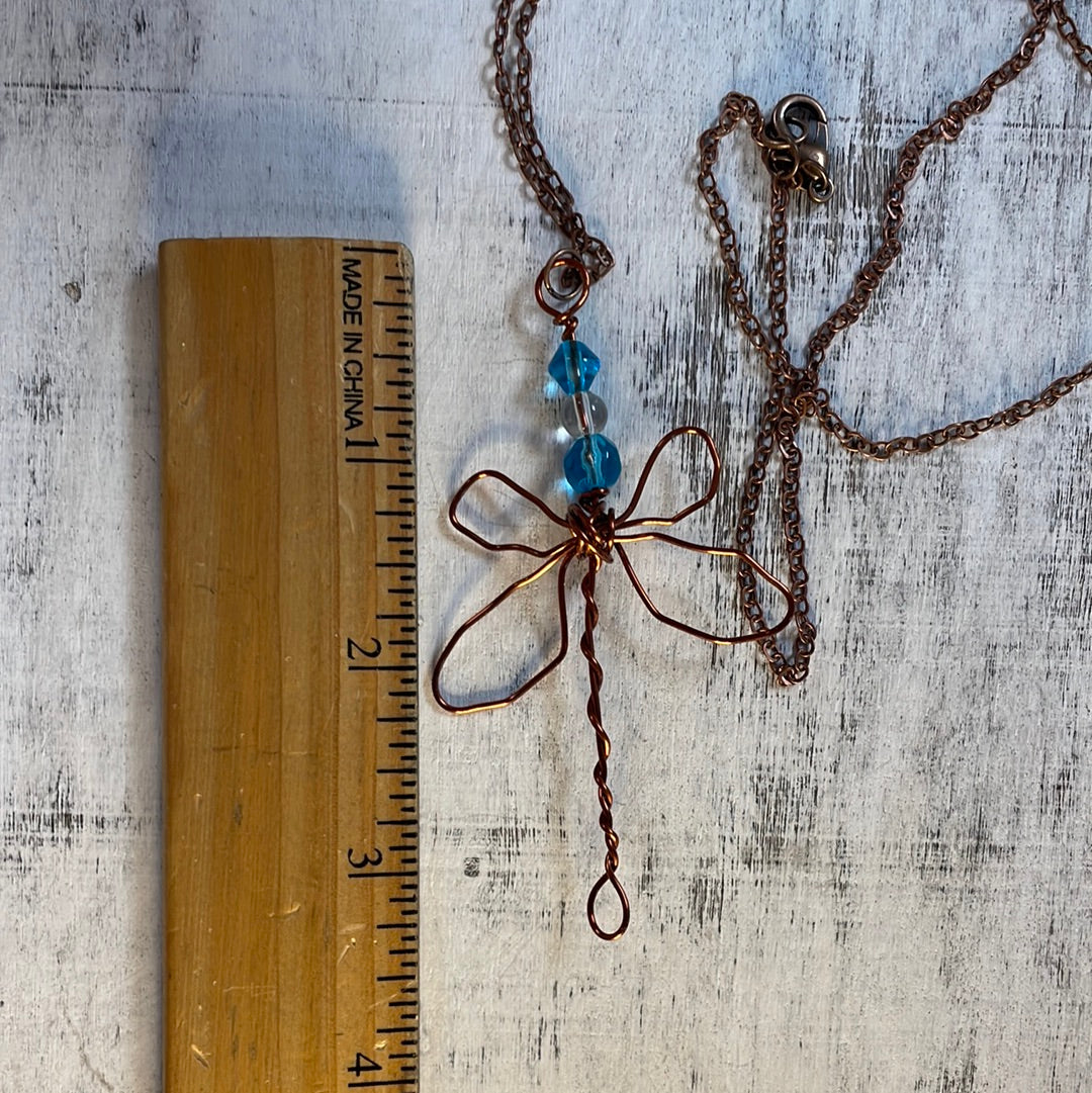 Dragonfly necklace copper & bead