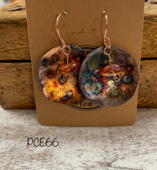 Pounded Flame Painted Copper Earrings