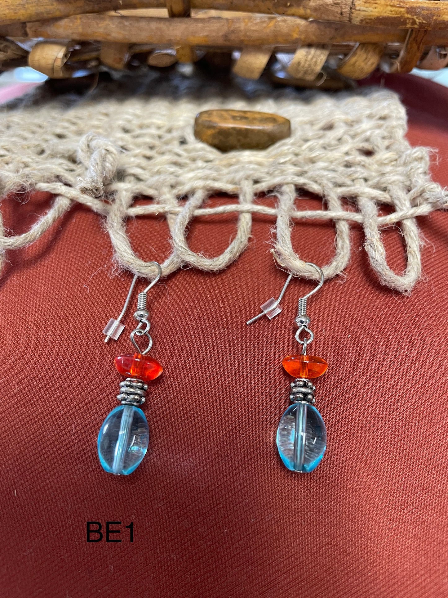 Blue/Orange & metal bead earrings BE1