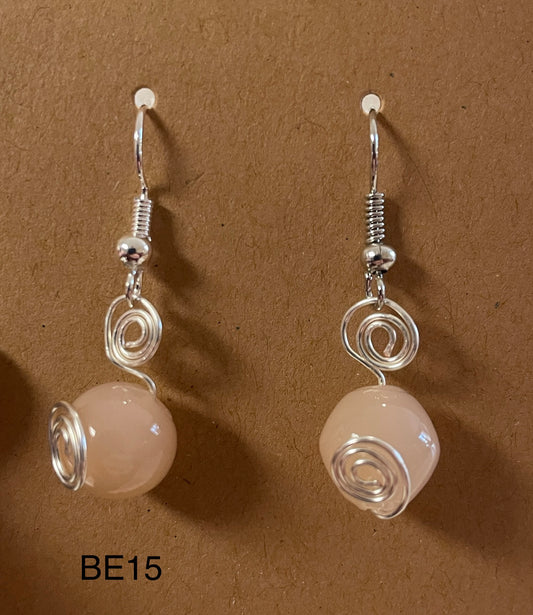 Pink Bead with Spiral Wrap & hook earrings BE15