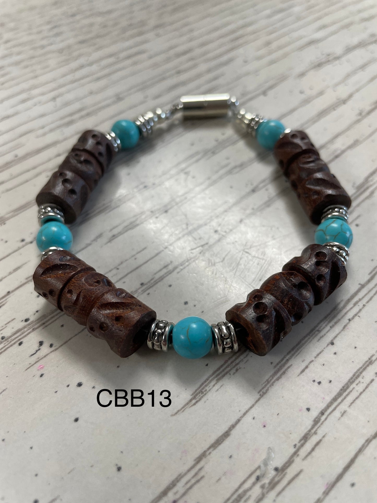 Turquoise & Wooden Bead Bracelet CBB13