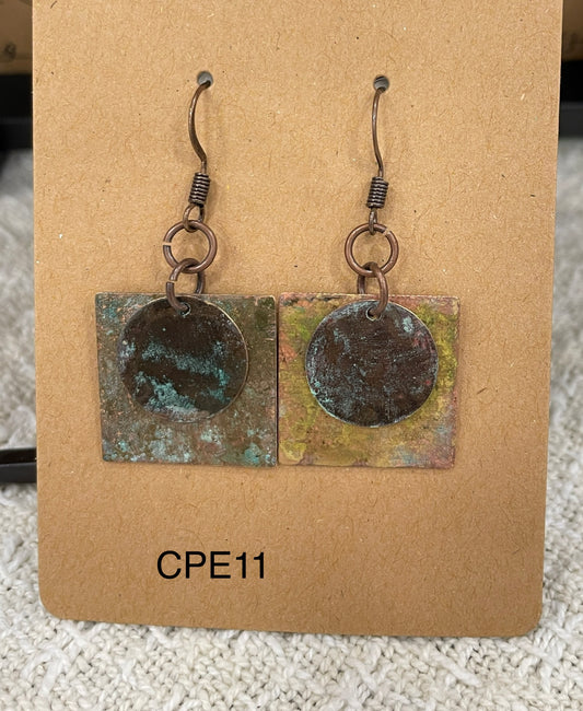 Patina Copper disc over Brass squares CPE11