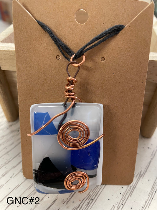 Slumped Glass Necklace with copper wire wrap GNC2