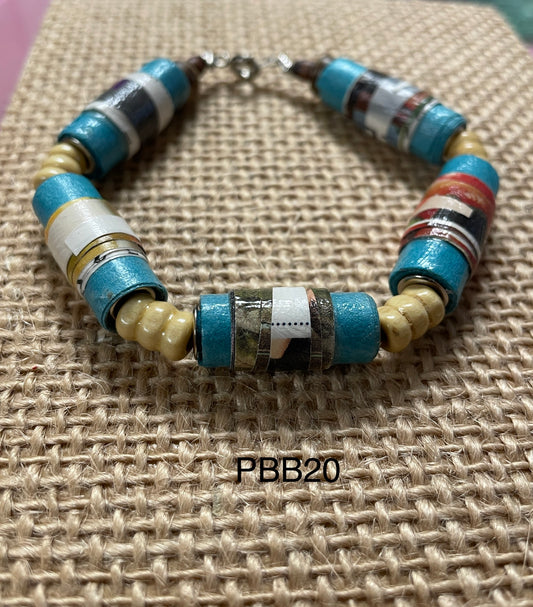 Paper & Wooden Bead Bracelet PBB20
