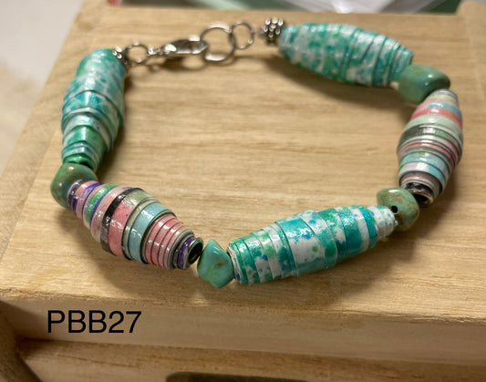 Paper Bead w/turquoise Beads PBB27