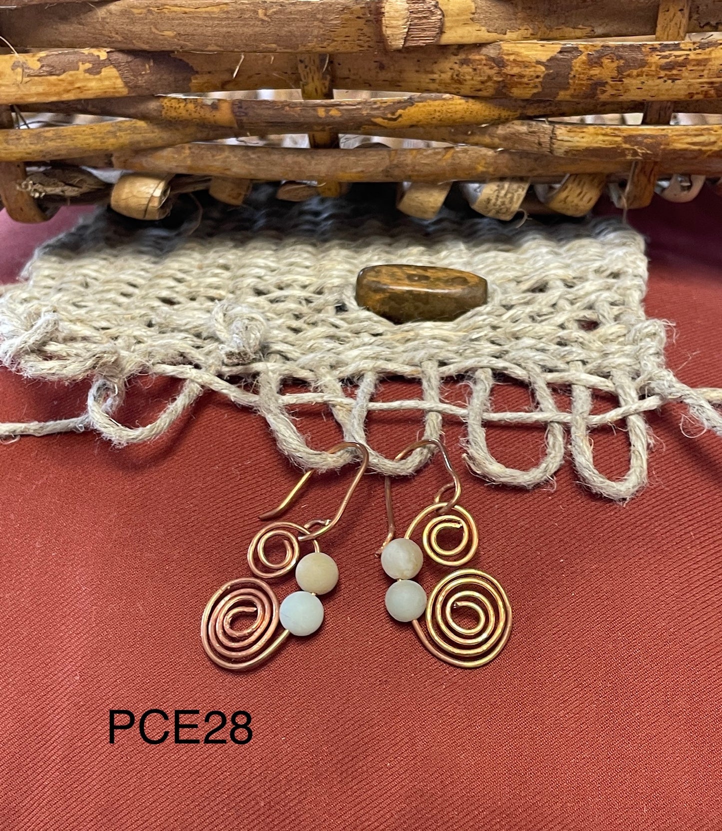 Double Spiral with Bead Copper Earrings PCE28