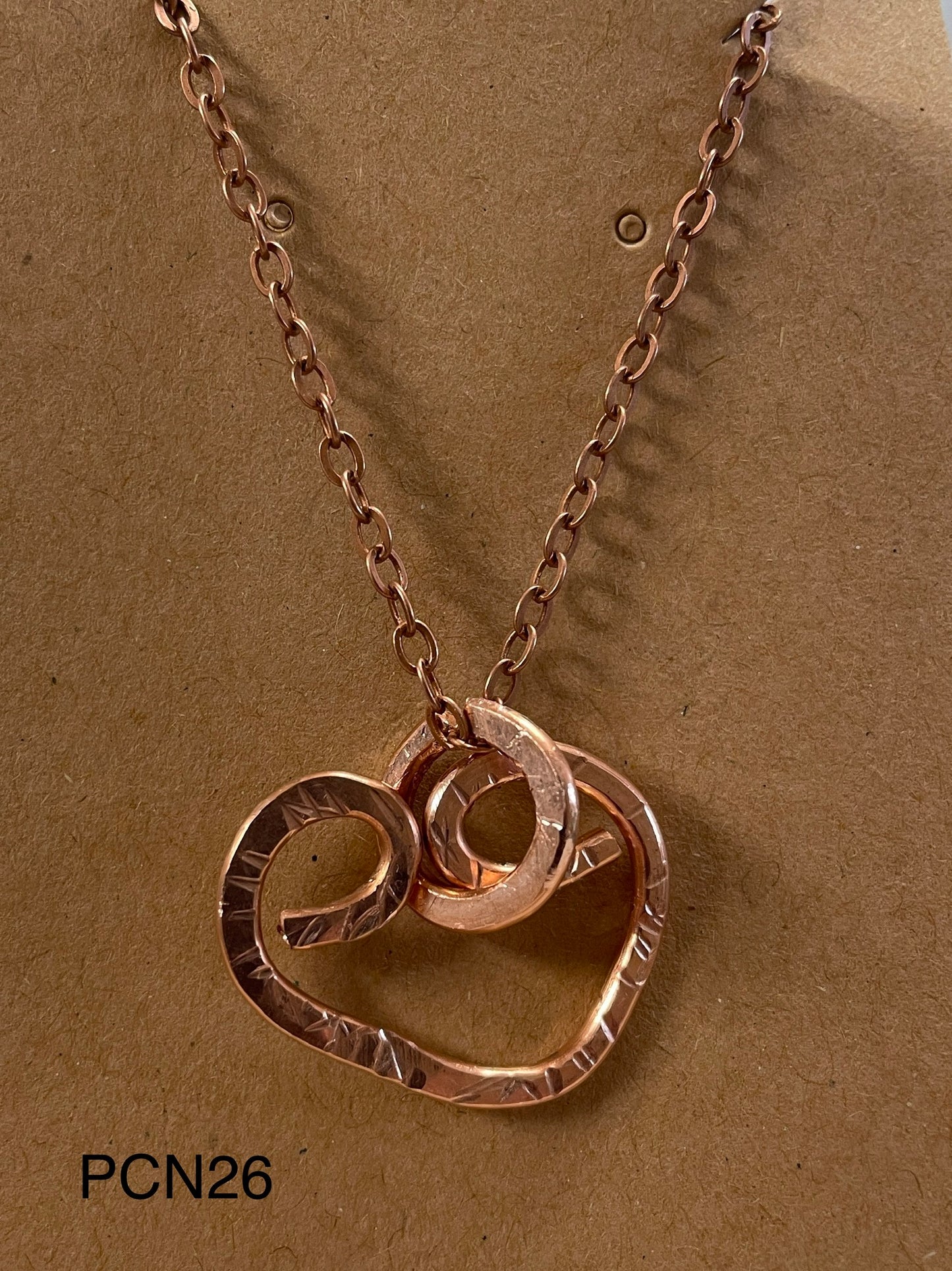 Textured Copper Heart & Copper Loop Necklace PCN26