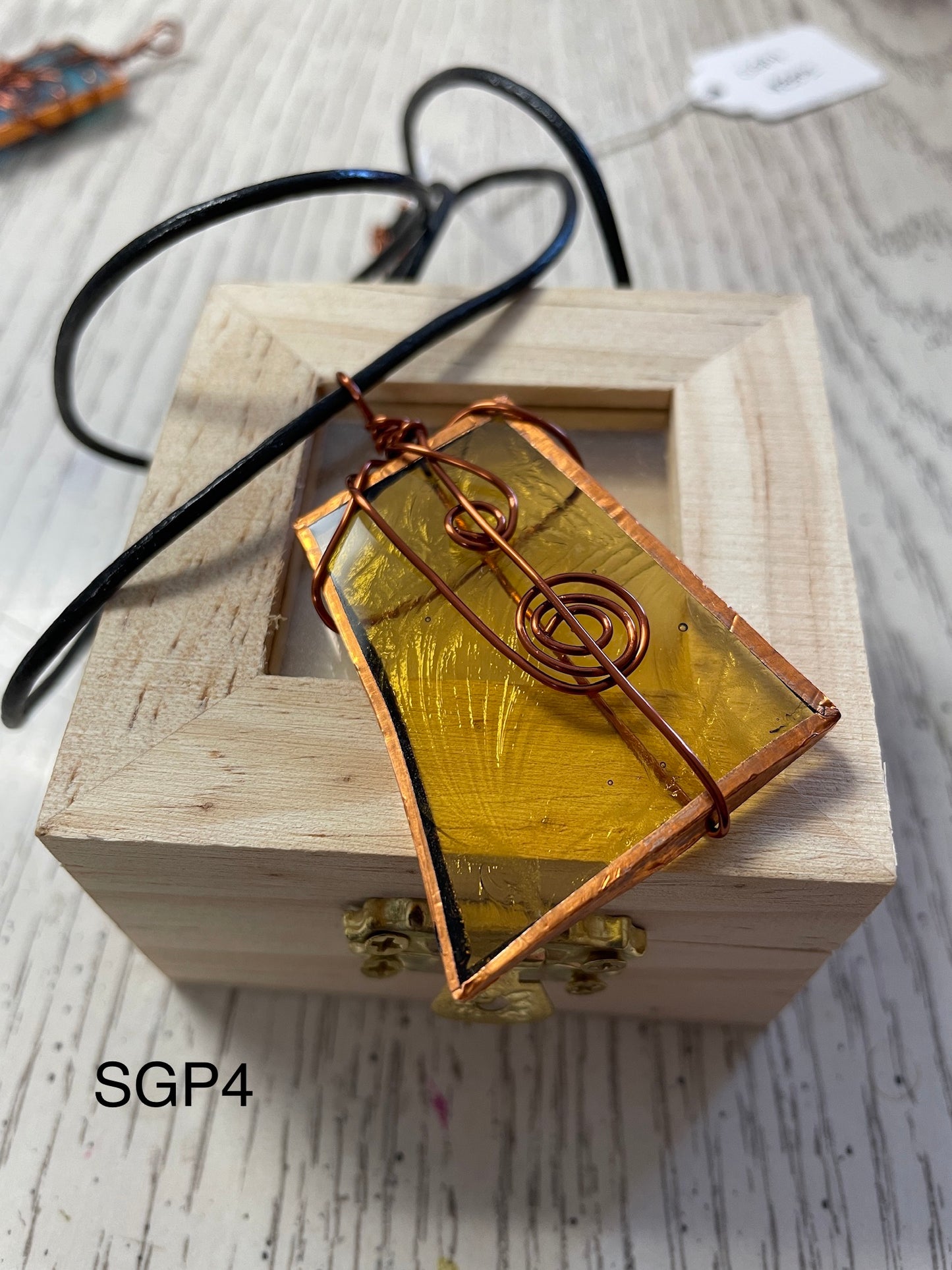 Golden Yellow Stained Glass Wire Wrapped Pendant SGP4-Cordial