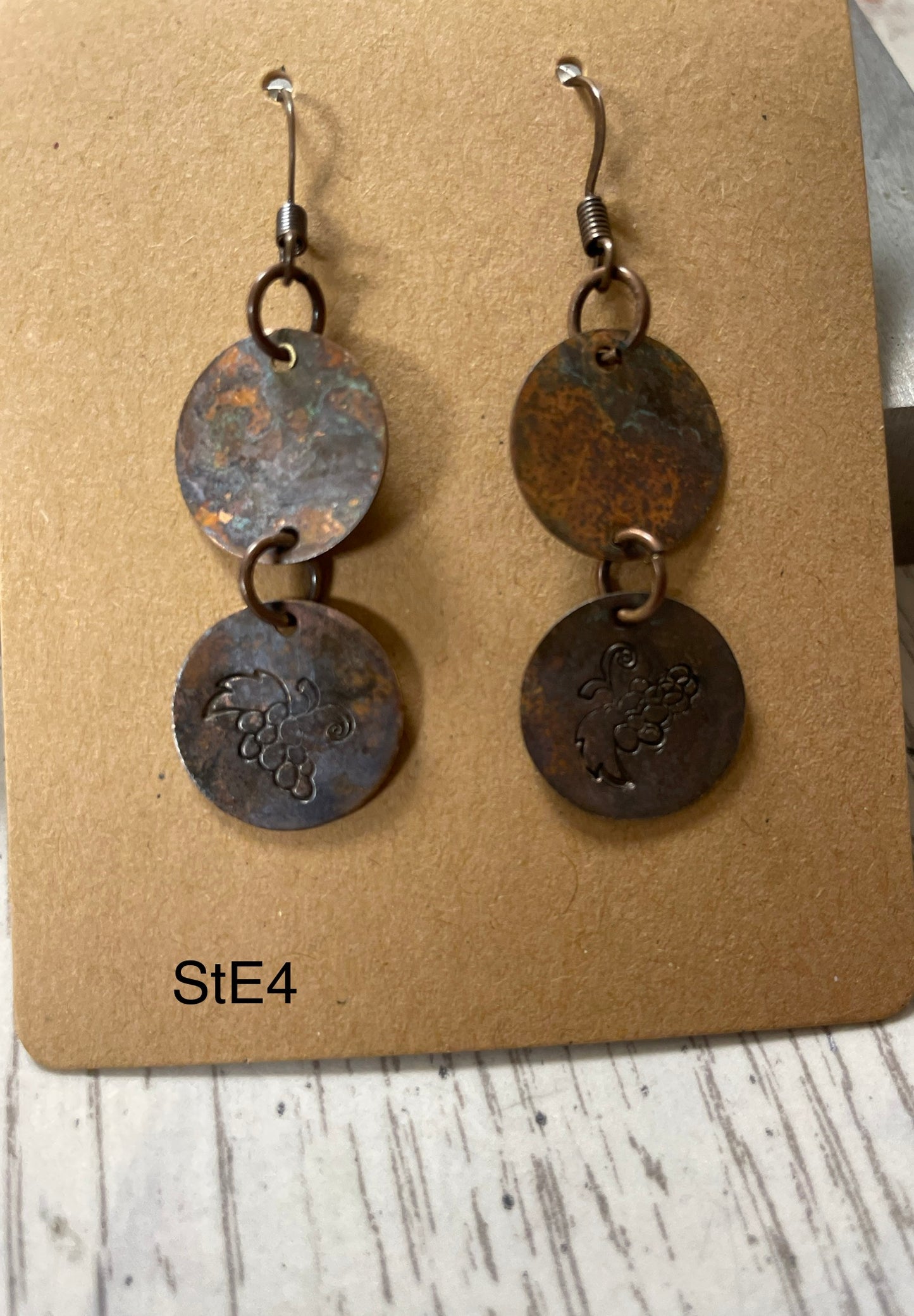Patina Copper Charms with stamped grape cluster STE4