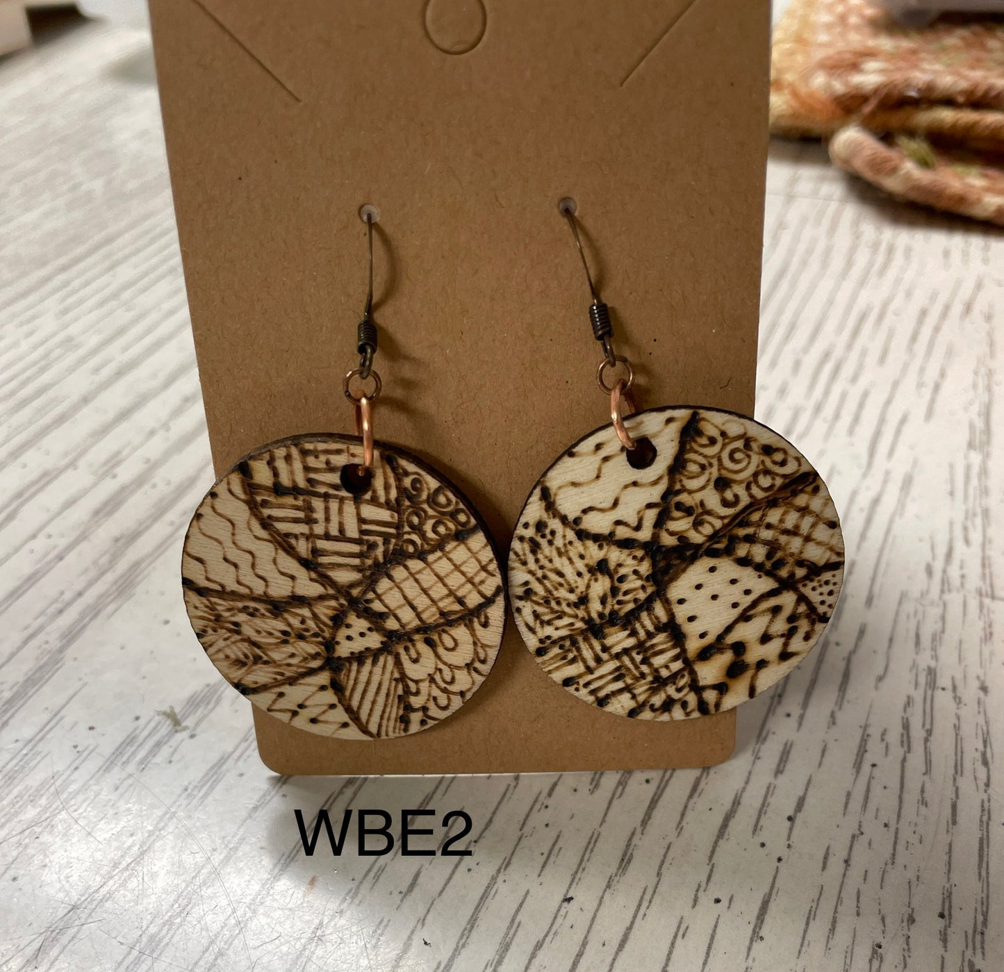 Wood burned quilt pattern earrings WBE2