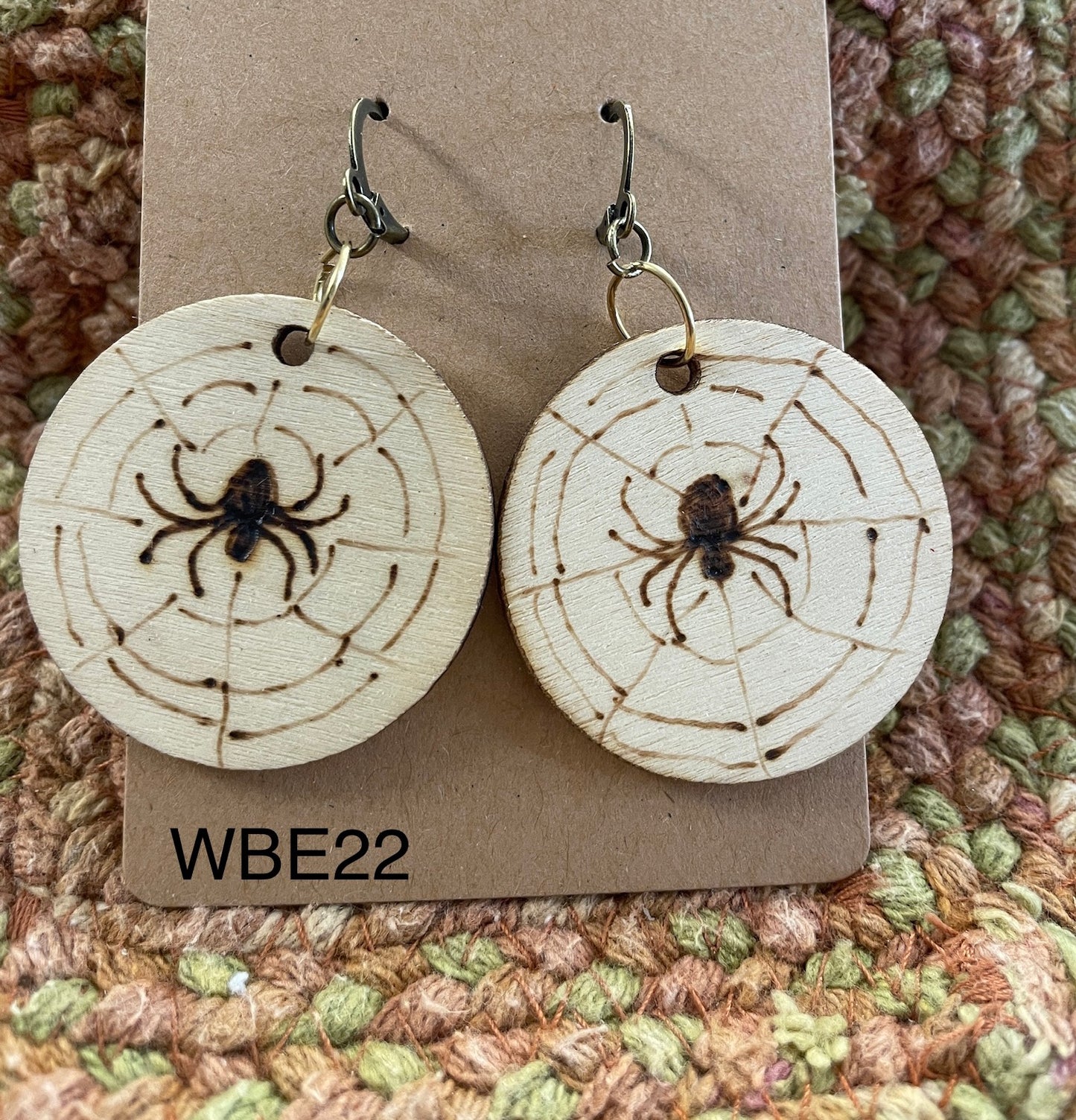 Wood burned Spider Earrings WBE22