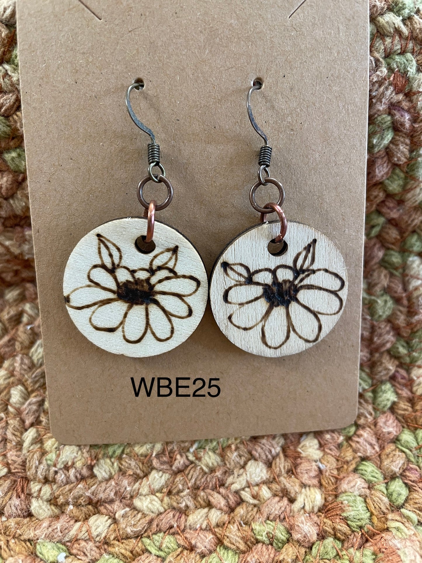 Wood burned flower earrings WBE35