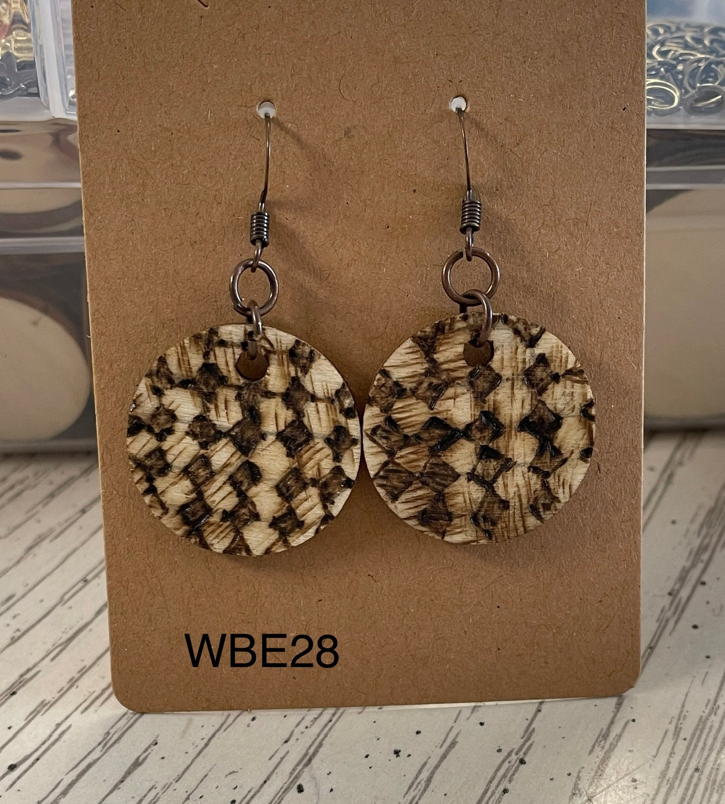 Wood burn diamond pattern earrings WBE28
