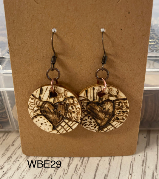 Wooden Charms with Hearts Earrings WBE29