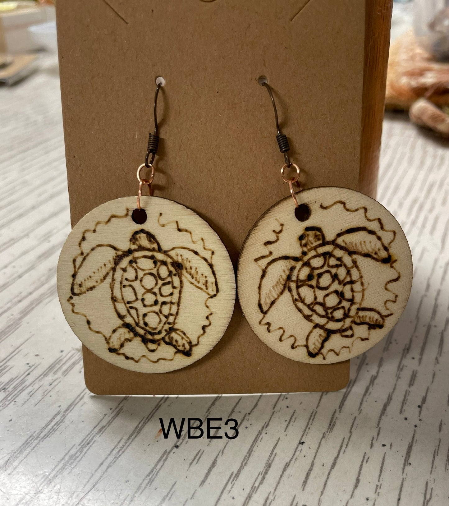 Wood burned sea turtles earrings WBE3