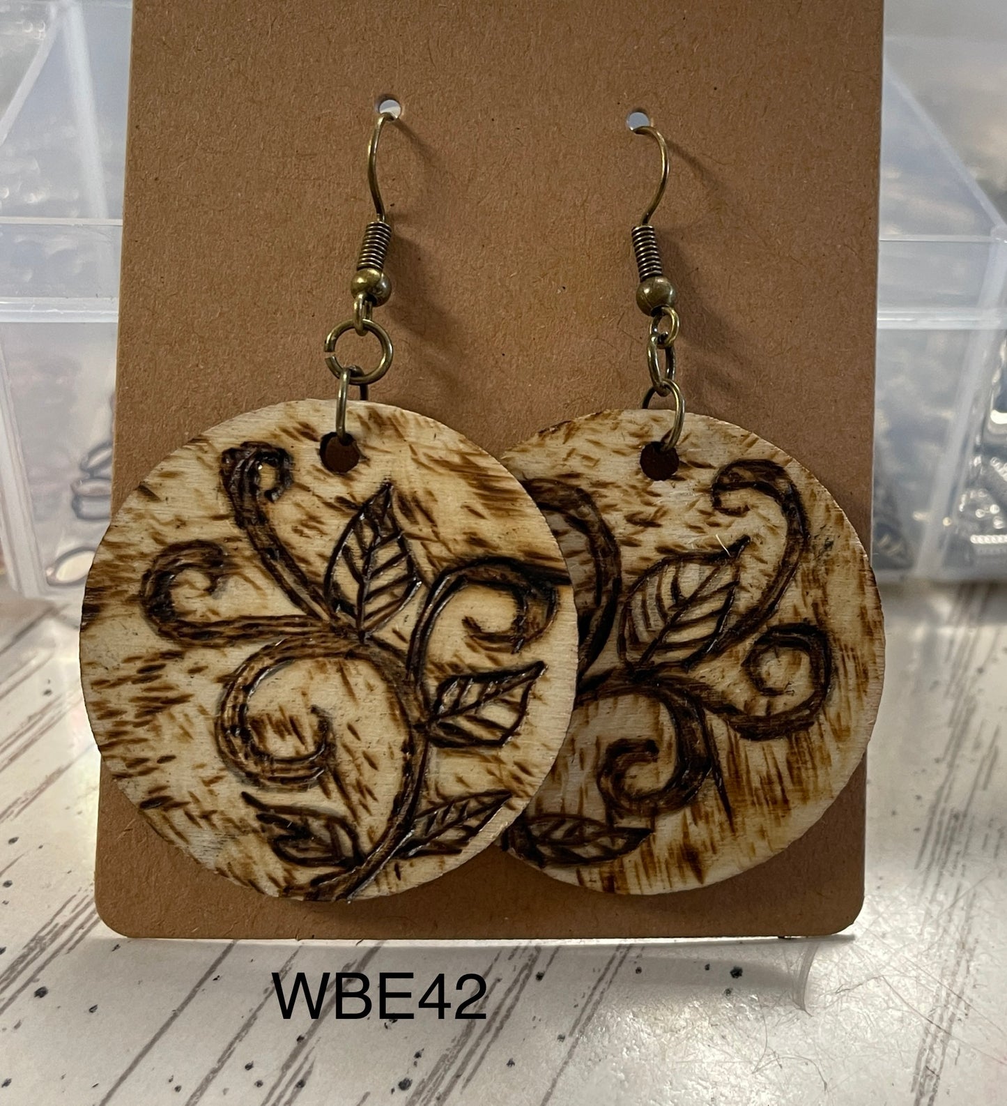 Wood Burned Vines & Leaves Earrings WBE42