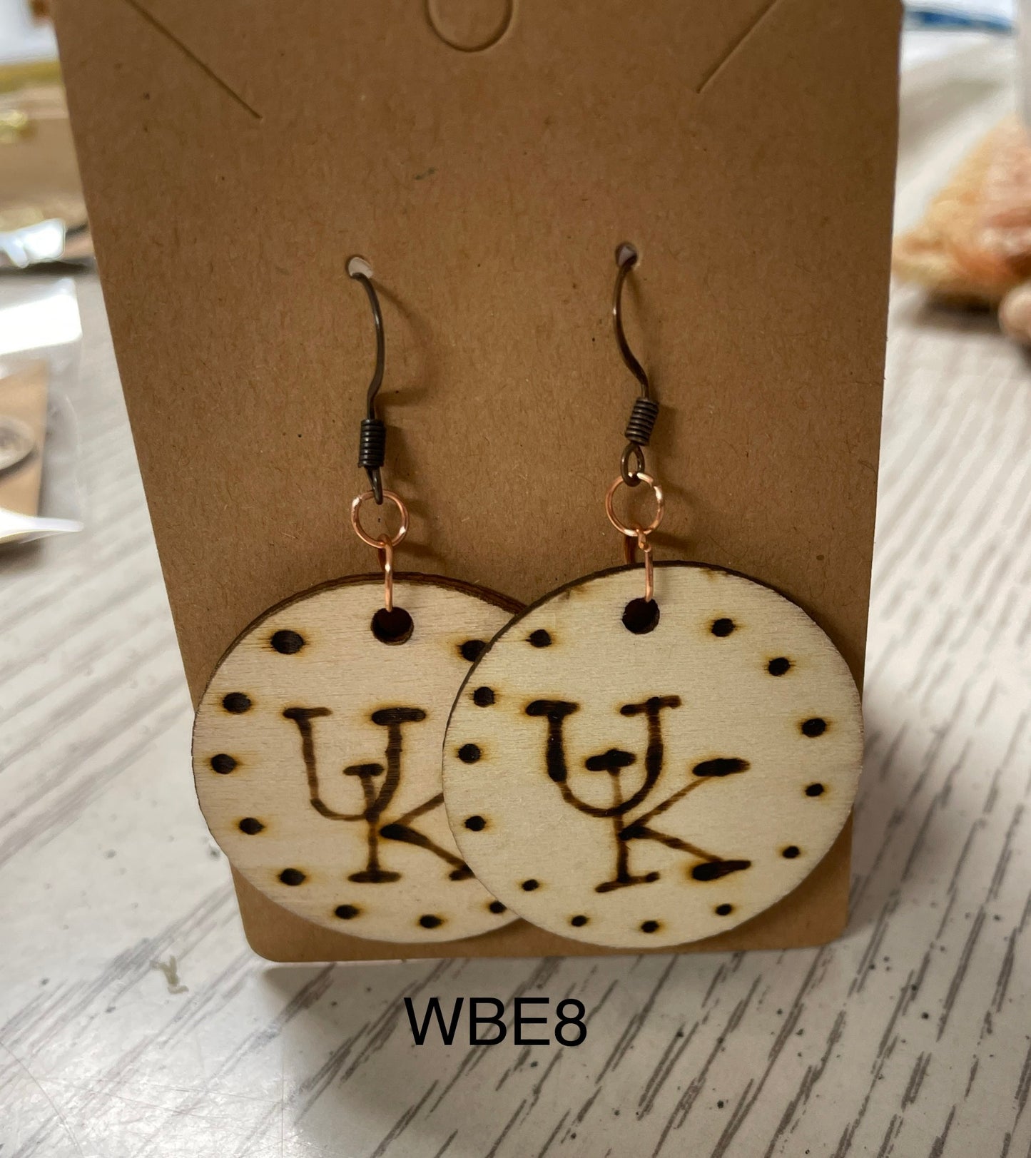 Wood burned UK earrings WBE8