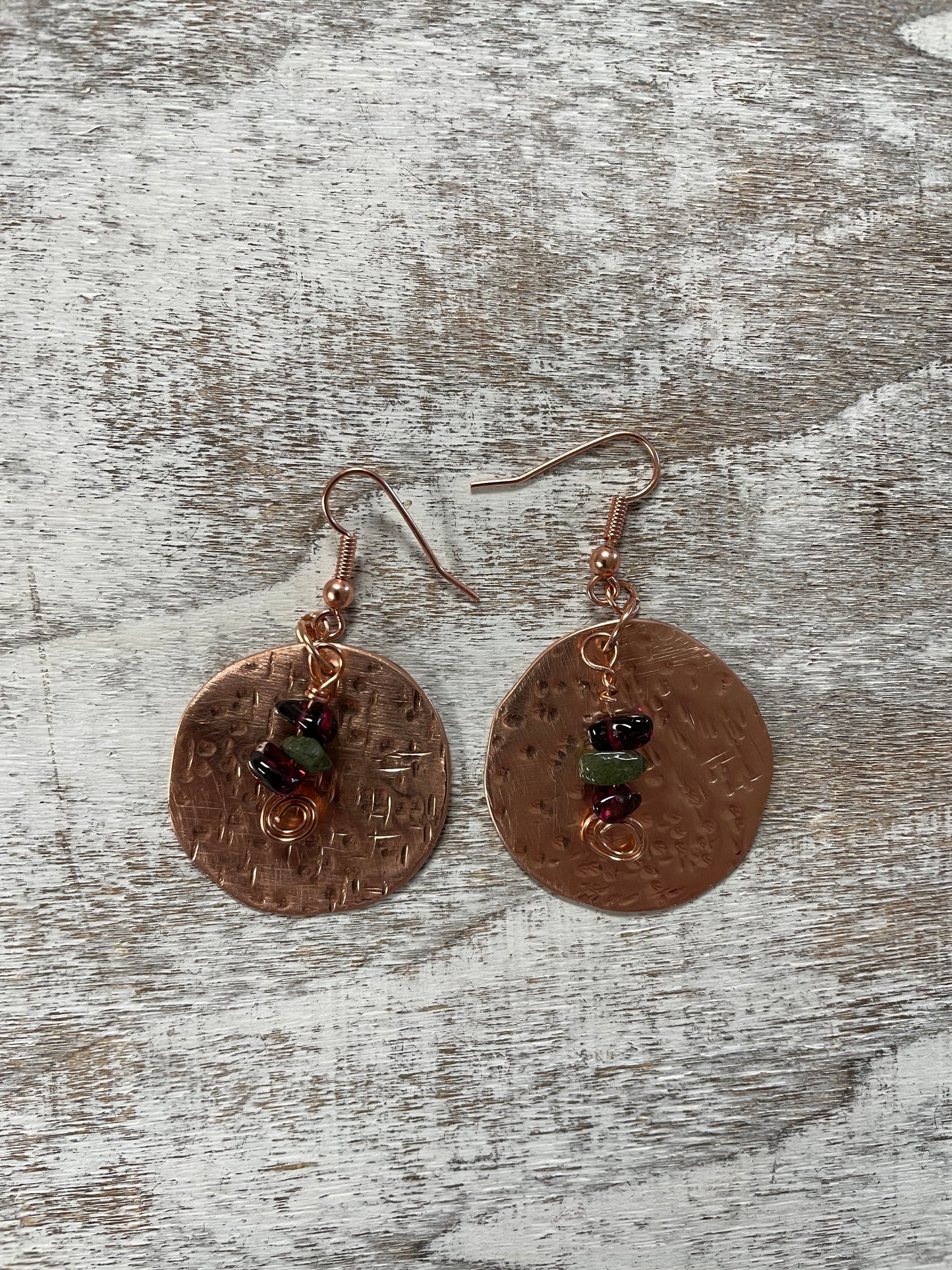 Pounded Copper & Bead Earrings