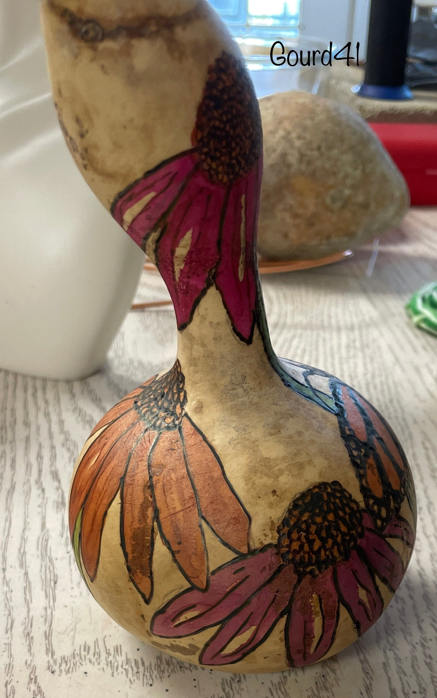 Coneflower & Butterfly Painted Gourd