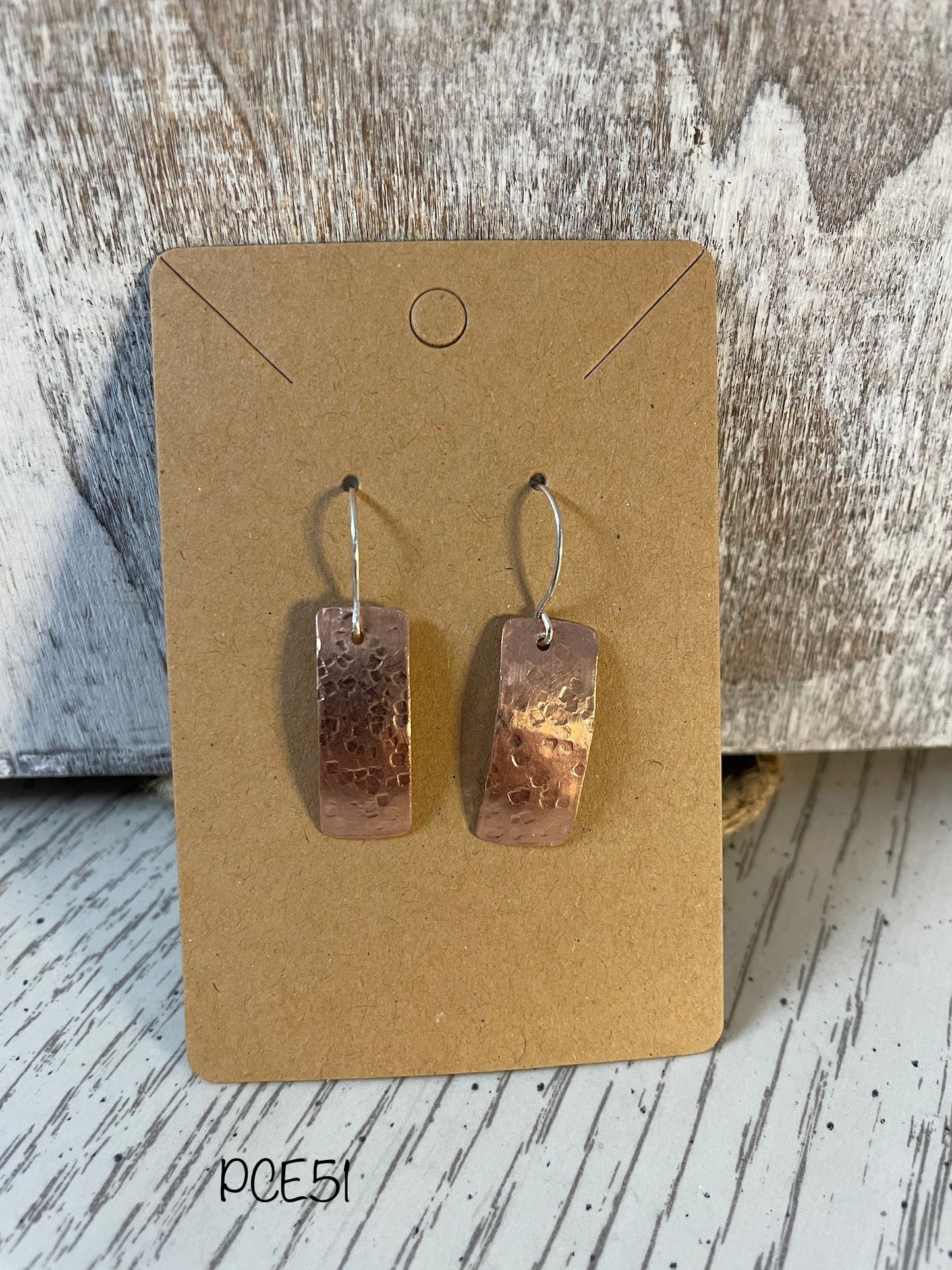 Pounded Copper Rectangular Earrings