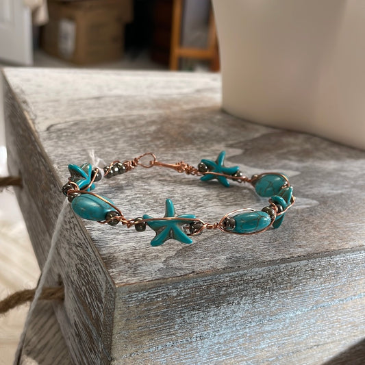 Turquoise Starfish & Copper Bracelet