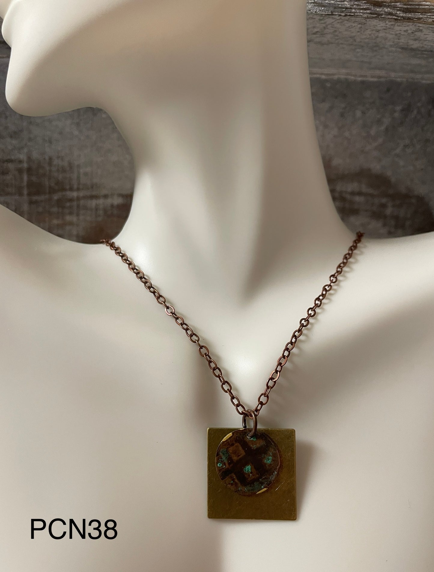 Copper Patina & Brass Pendant Necklace