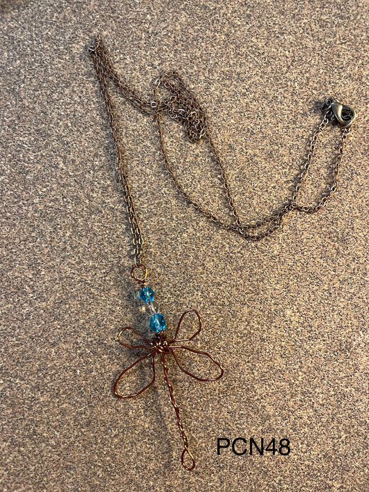Dragonfly necklace copper & bead
